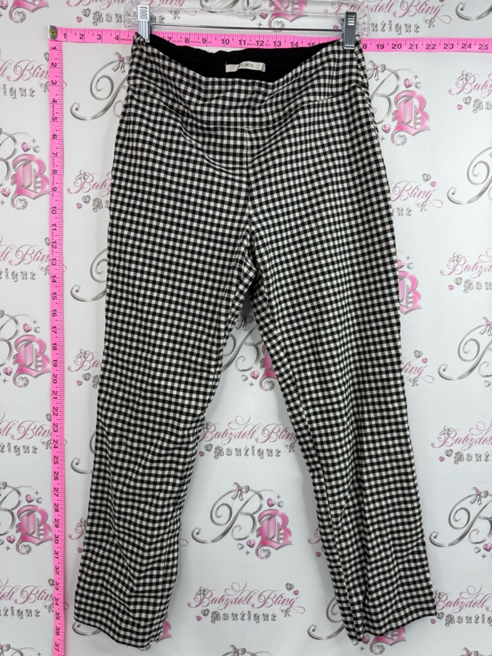 s.c & co. Gingham Trousers - Women's Checked Pants Black & White casual fit